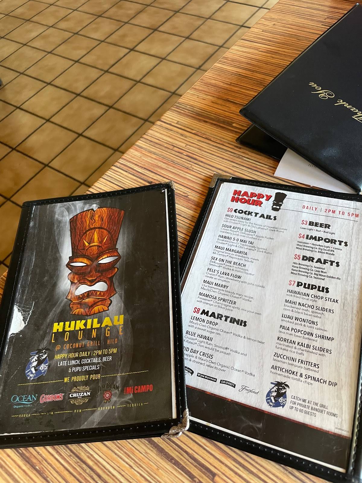 Menu at Coconut Grill restaurant, Hilo