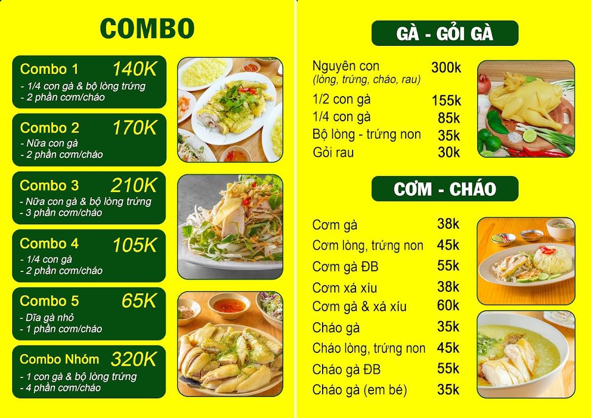 Menu at Cơm Gà, Cháo Gà, Gỏi Gà Ta Tường Vy - Thạch Lam restaurant, Ho ...