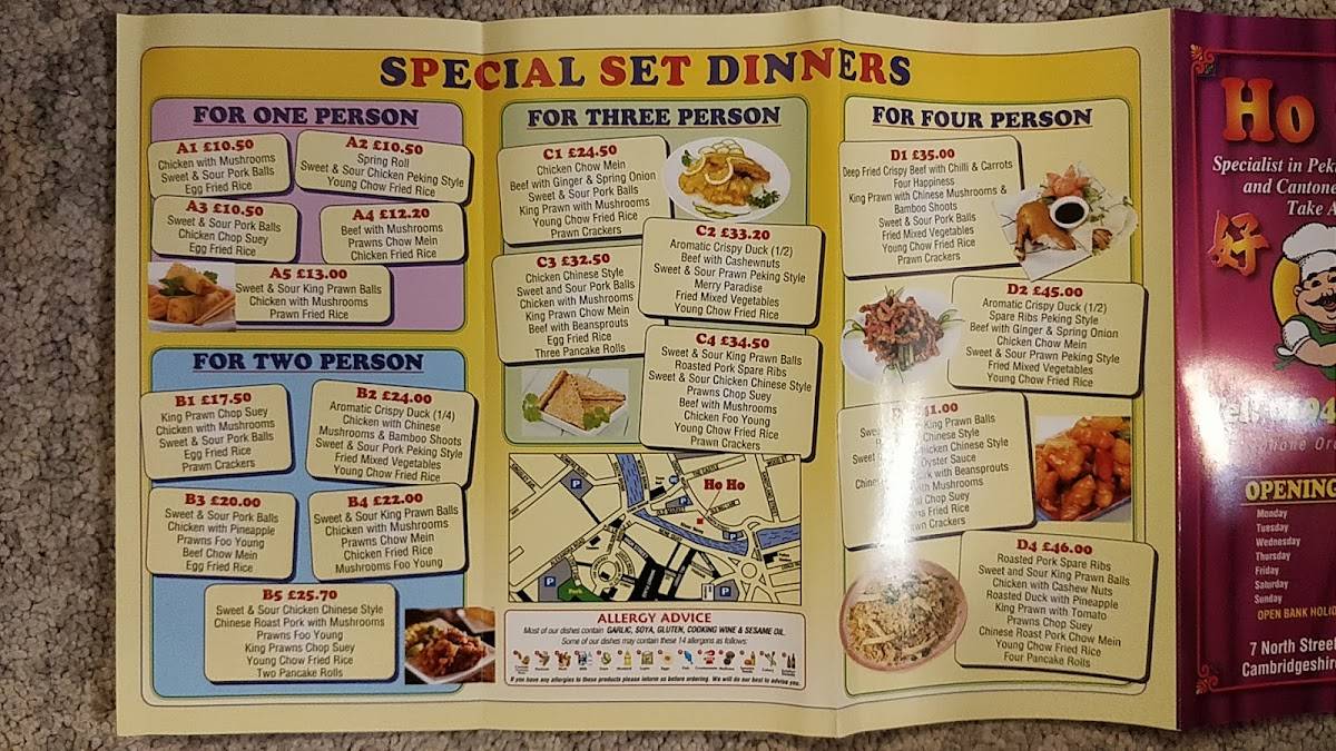 Menu at HoHo fast food, Wisbech