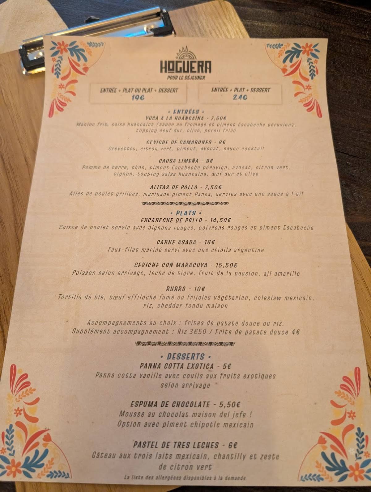 Menu de Hoguera