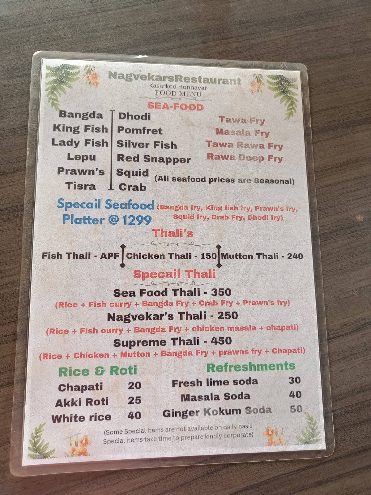 Nagvekar's Restaurant menu