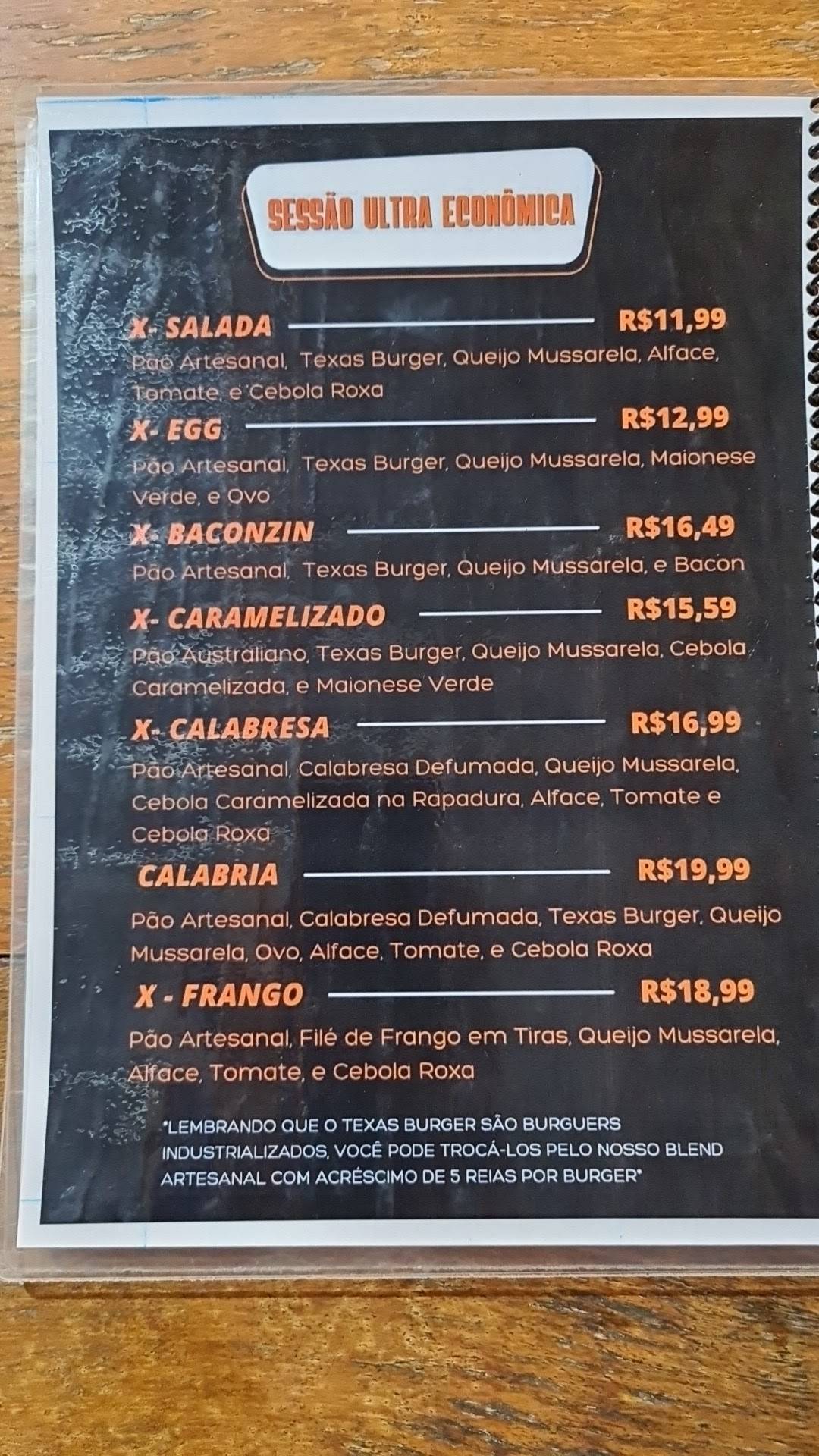 Hope Burger cardápio