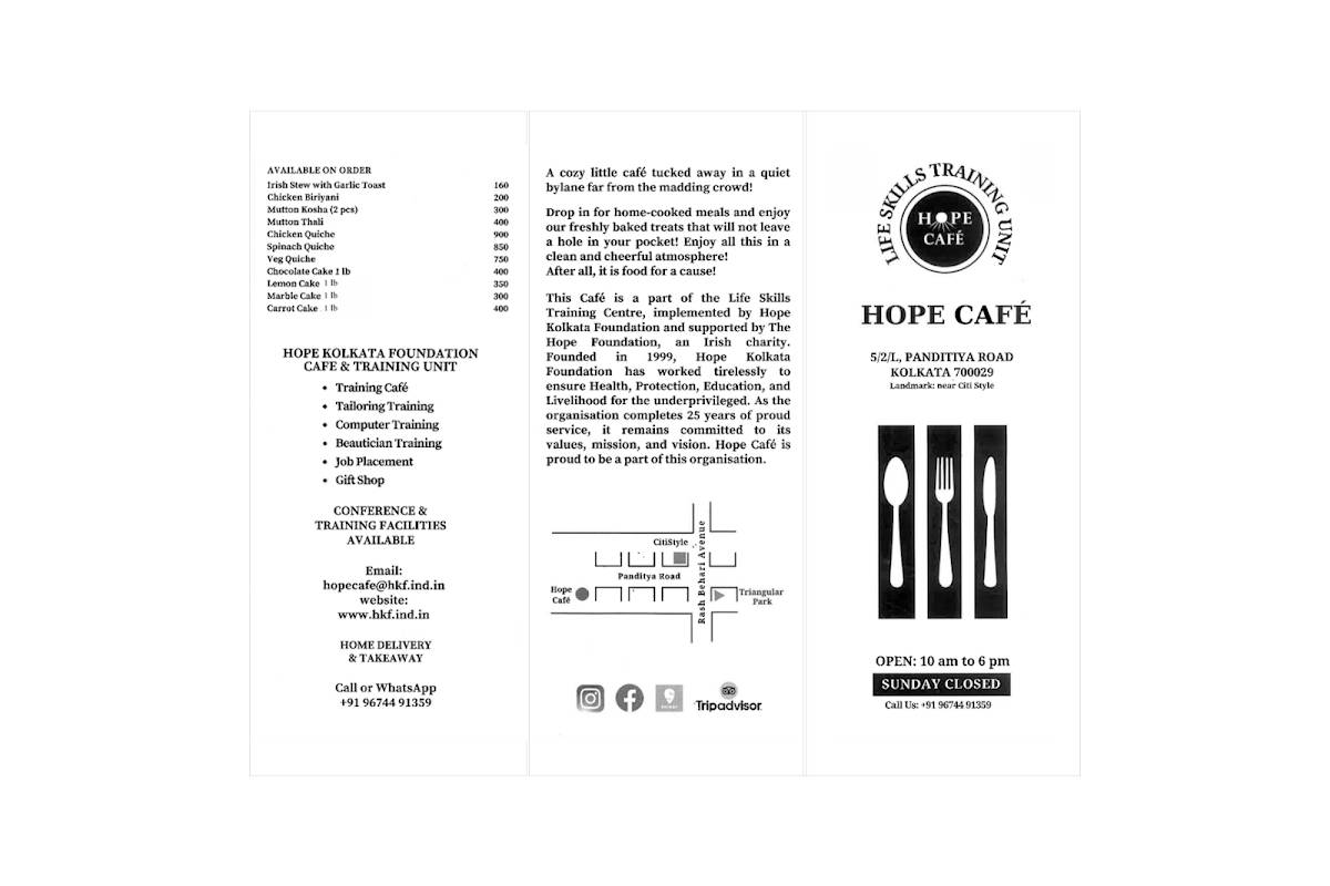 Hope Cafe menu