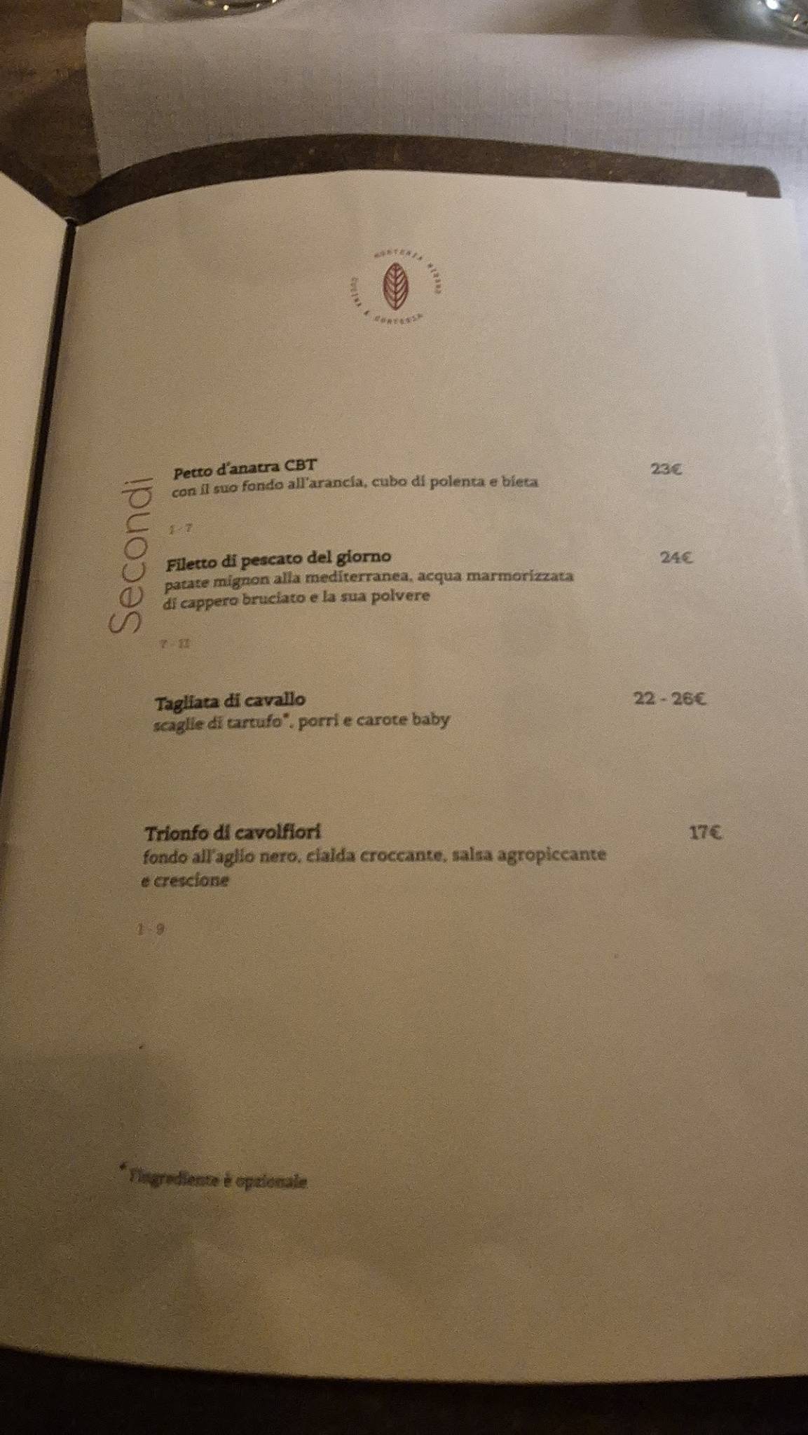 Menu di Horteria Mirano - Venezia 