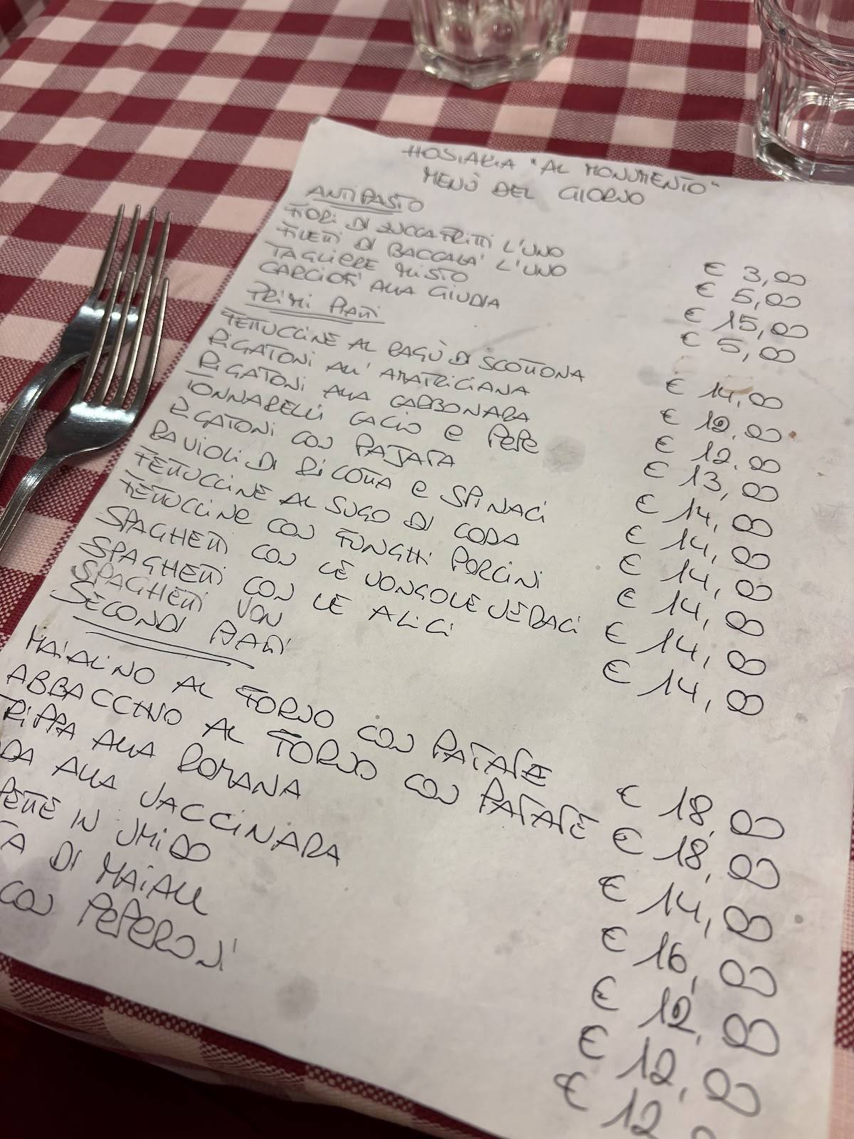 Menu di Hostaria Al Monumento 