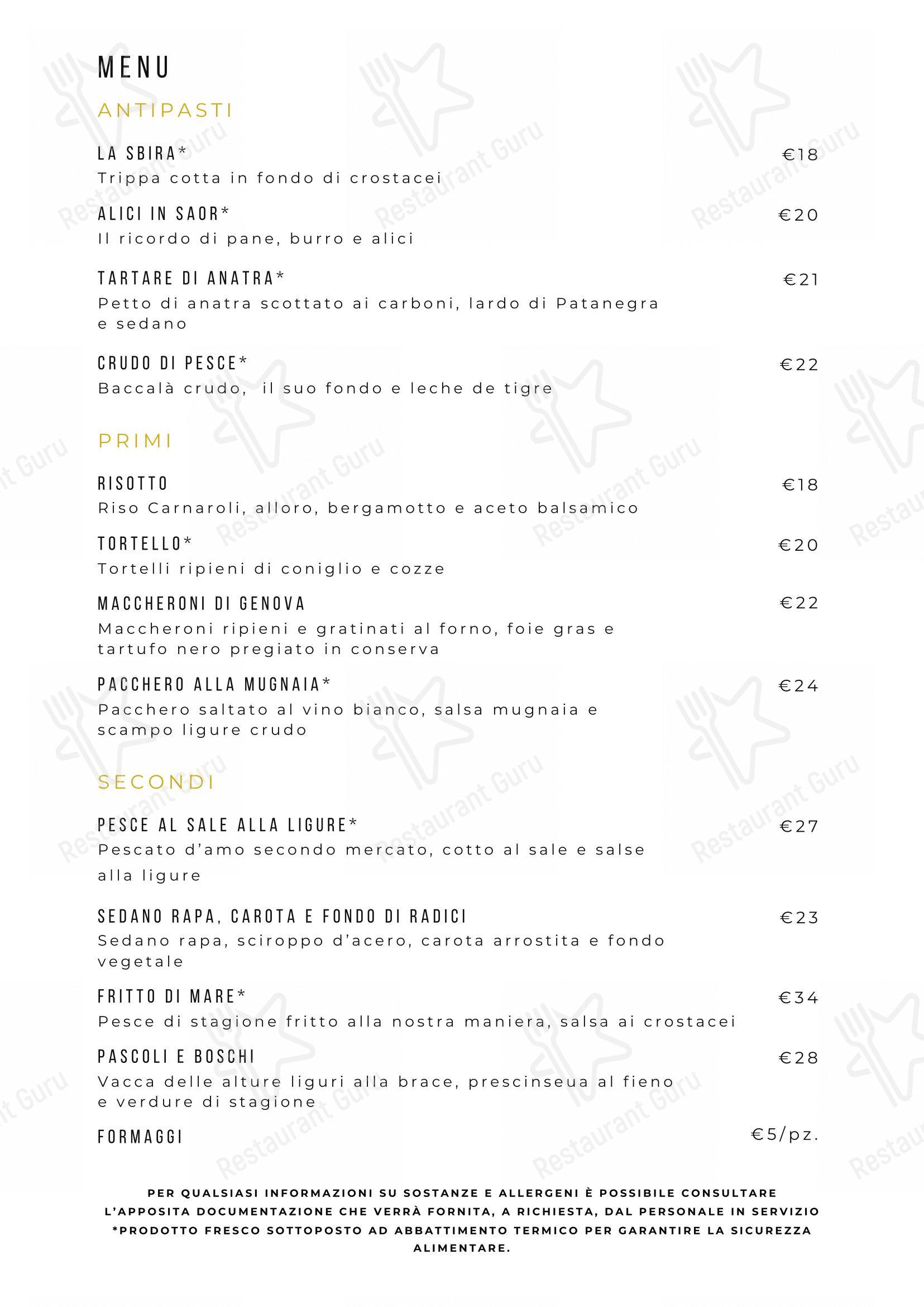 Menu per Hostaria Ducale in Genova