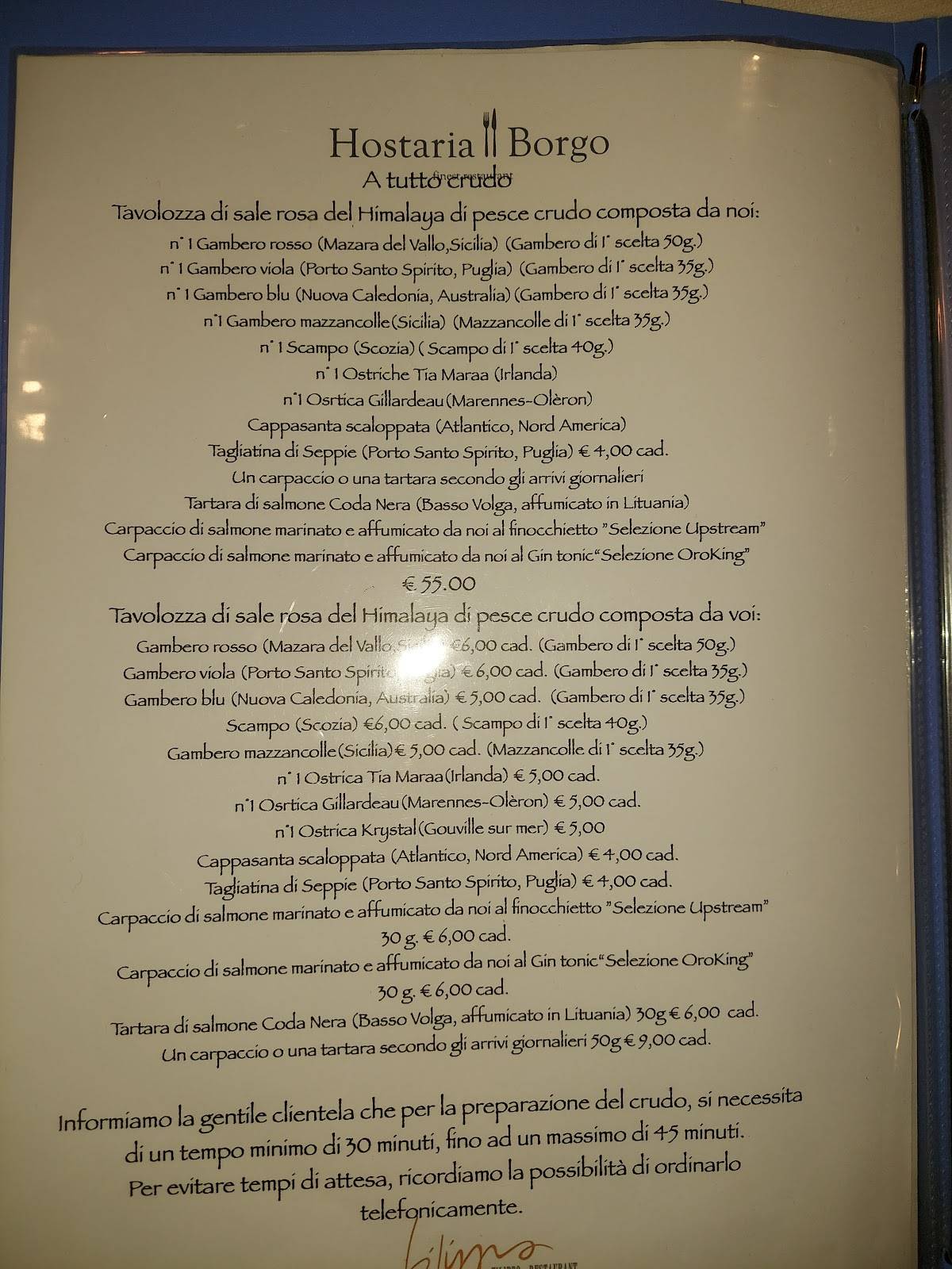 Menu di Hostaria il Borgo 
