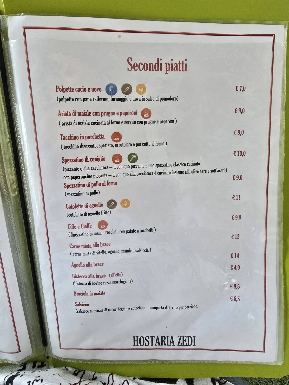 Menu di Hostaria Zedi 