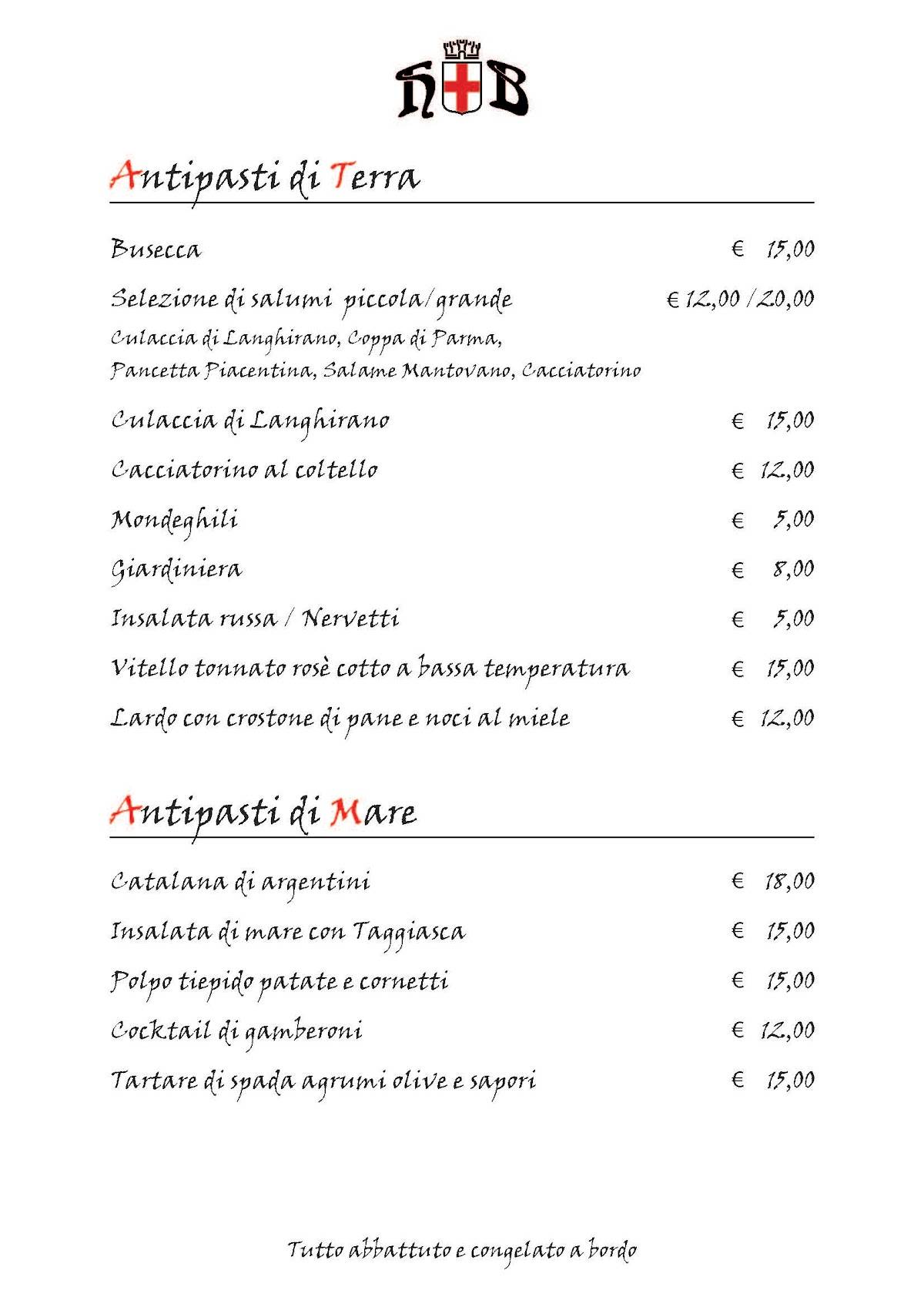 Menu di Hosteria de la Busecca