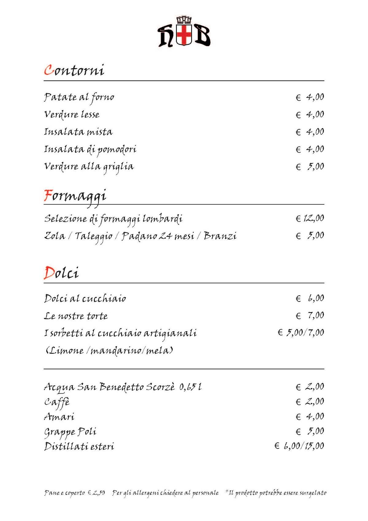 Menu di Hosteria de la Busecca