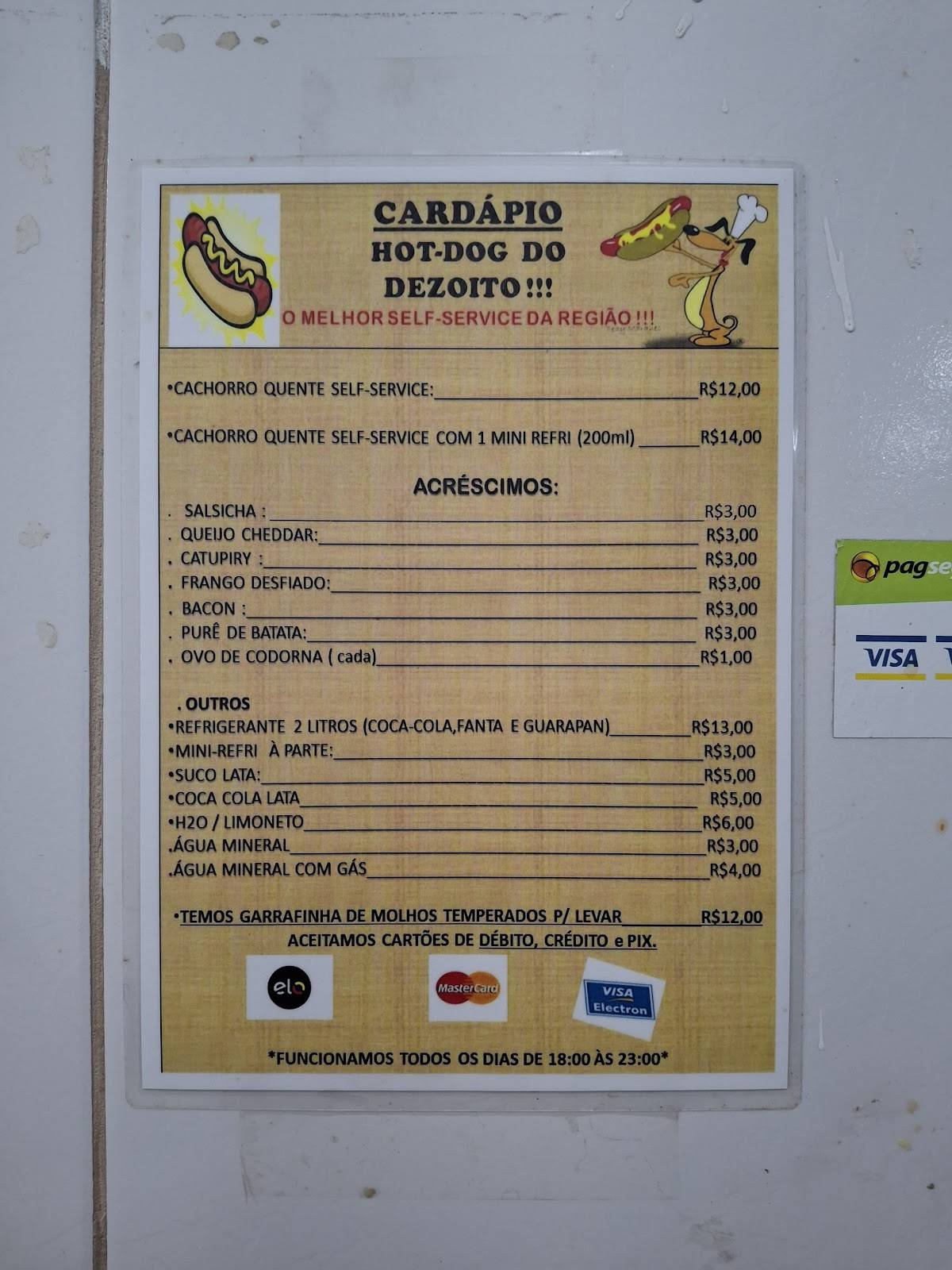 Hot dog do dezoito cardápio