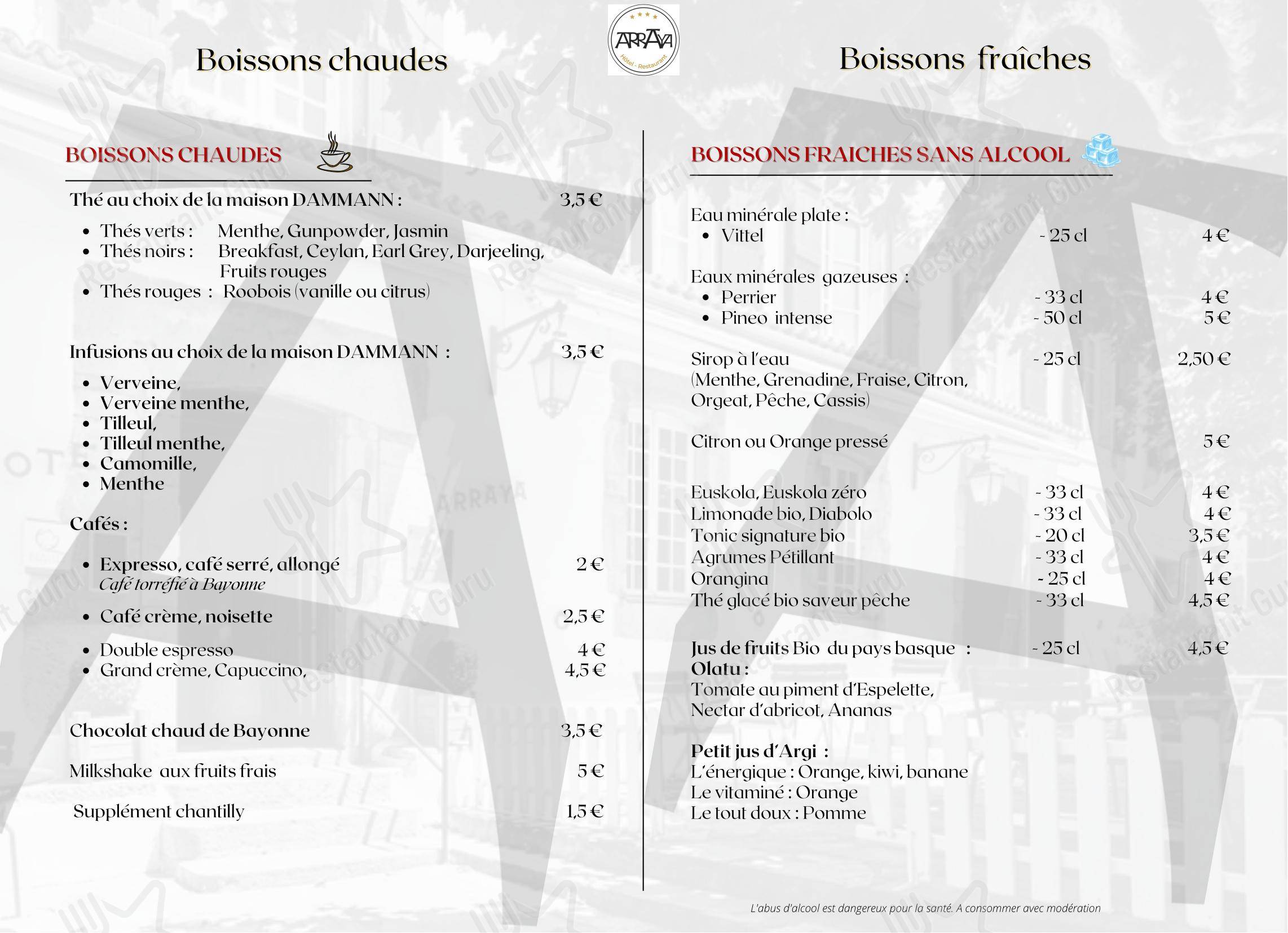 Hôtel Arraya dans Sare - 菜单