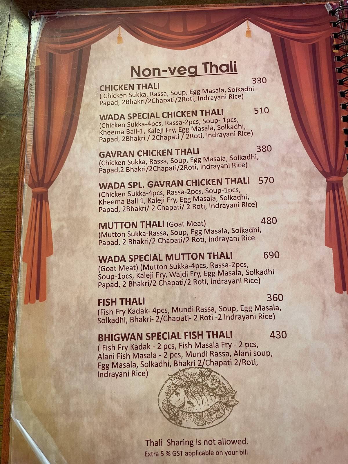 Hotel Wada By Gavran Tadka menu