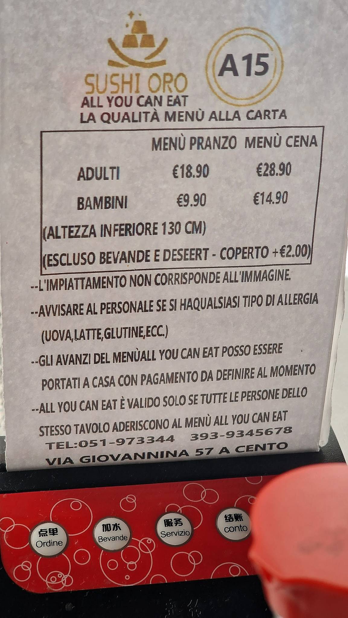 Menu di Hotel & Ristorante sushi Oro 