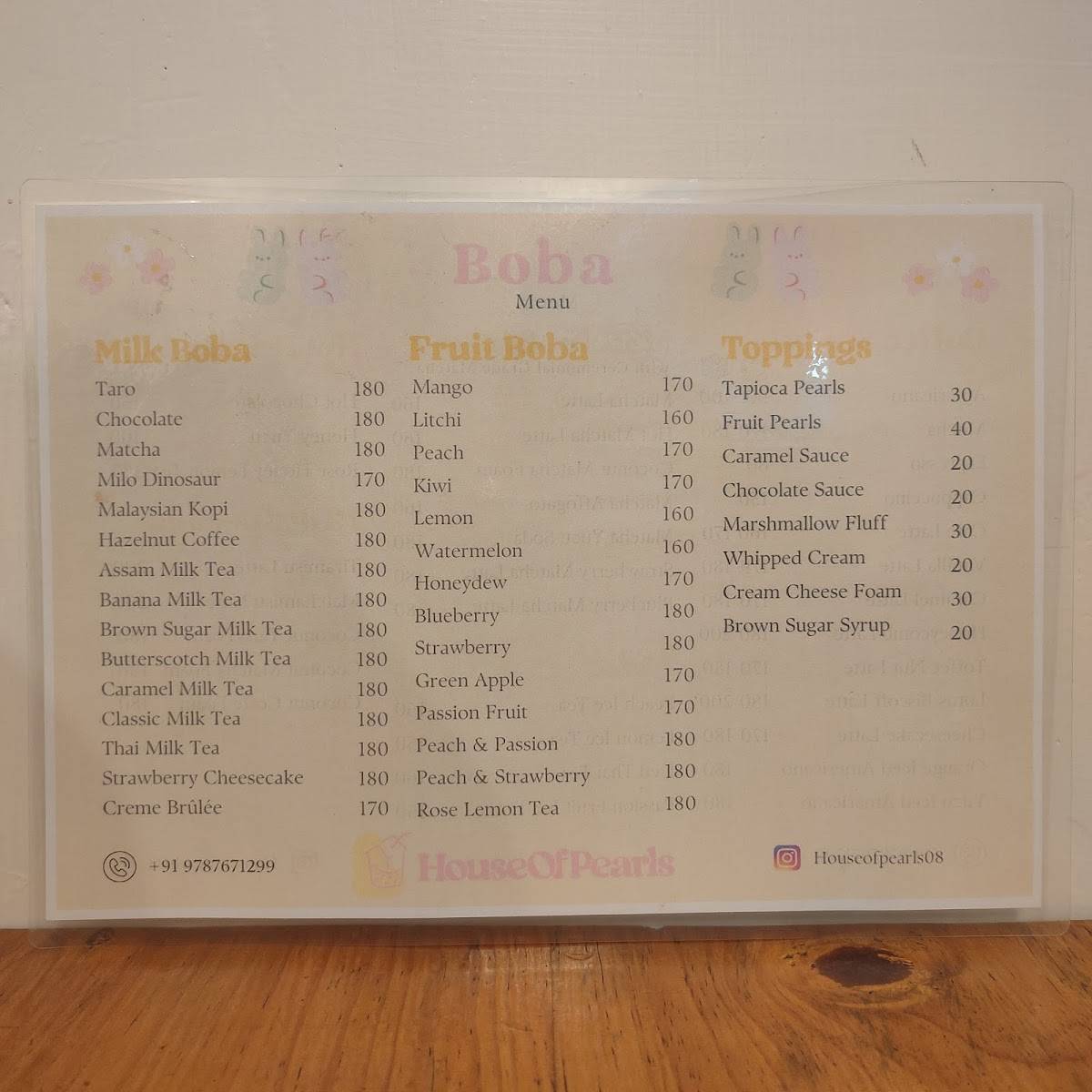 House of Pearls menu