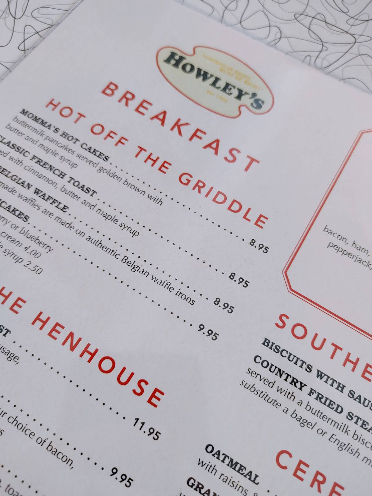 Menu at Howley's Restaurant, West Palm Beach