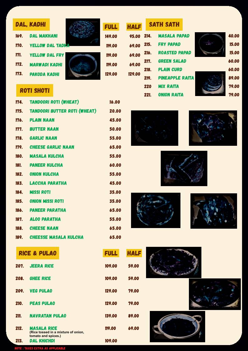 Raasta Cafe menu