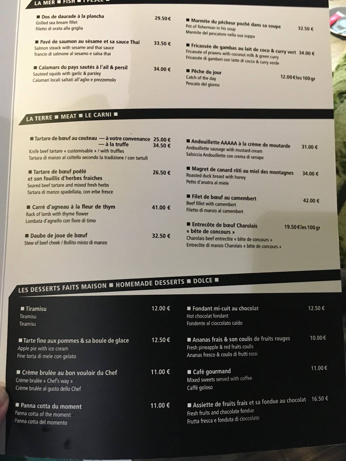 Menu de Huit et Demi restaurant Monaco