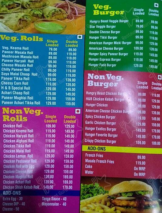 Hungry Beast menu