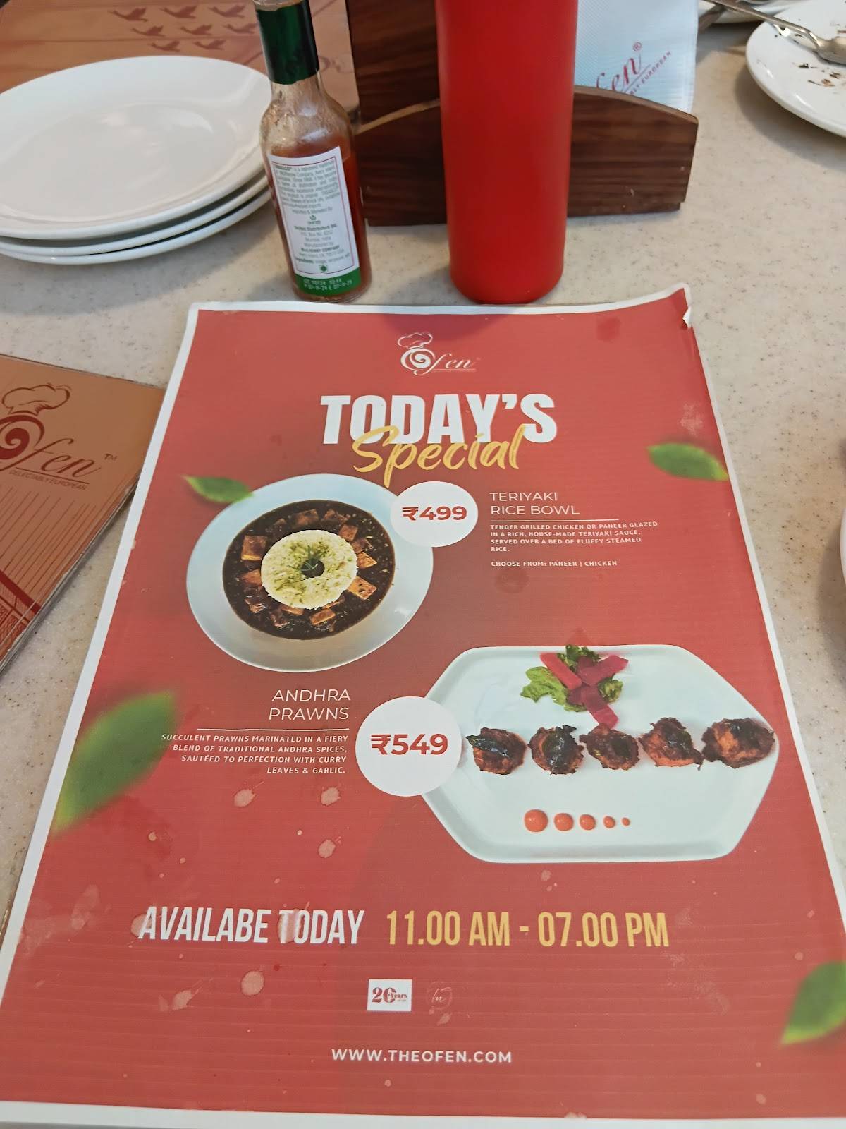 The Ofen menu