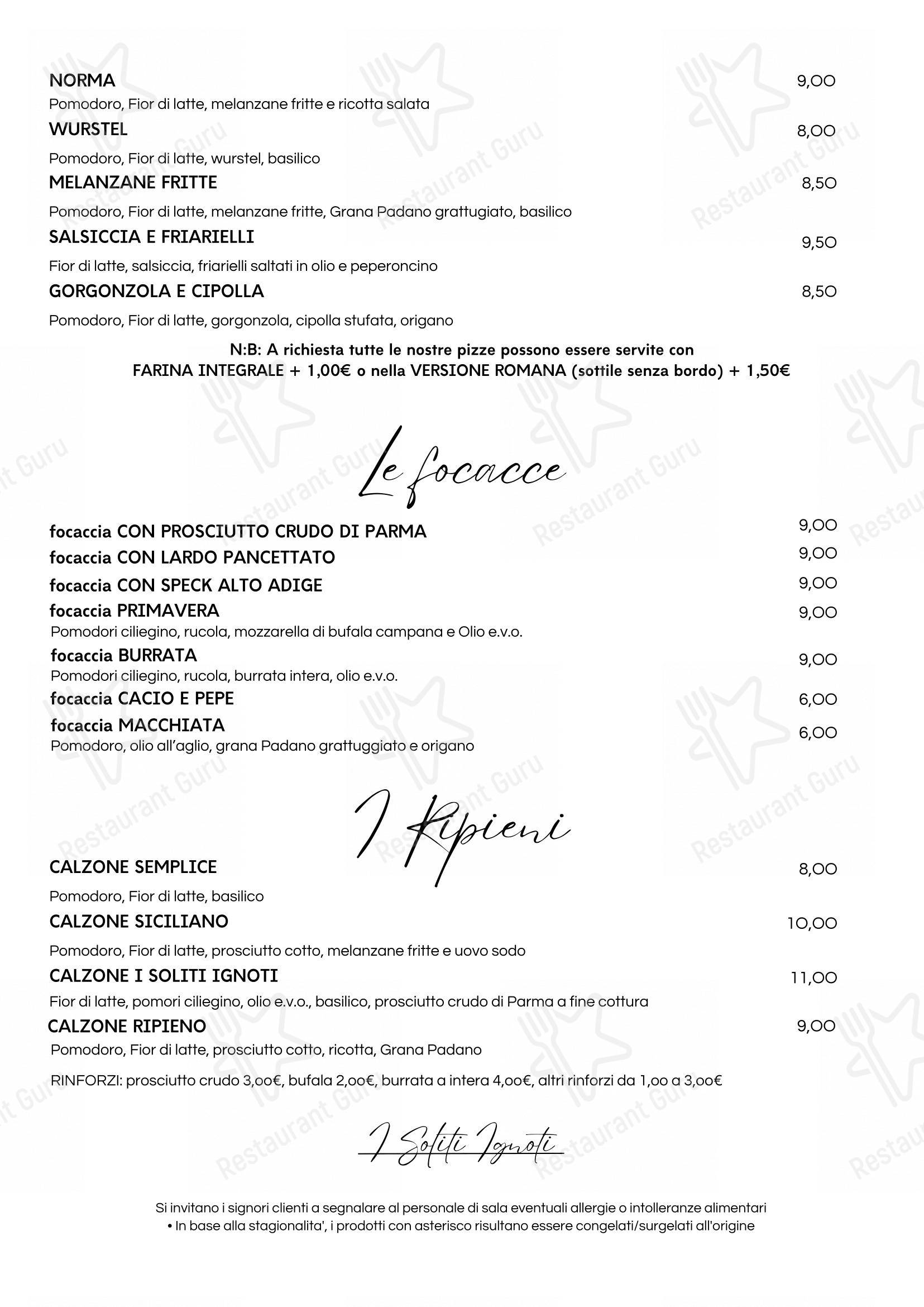 Menu di I Soliti Ignoti - Menu