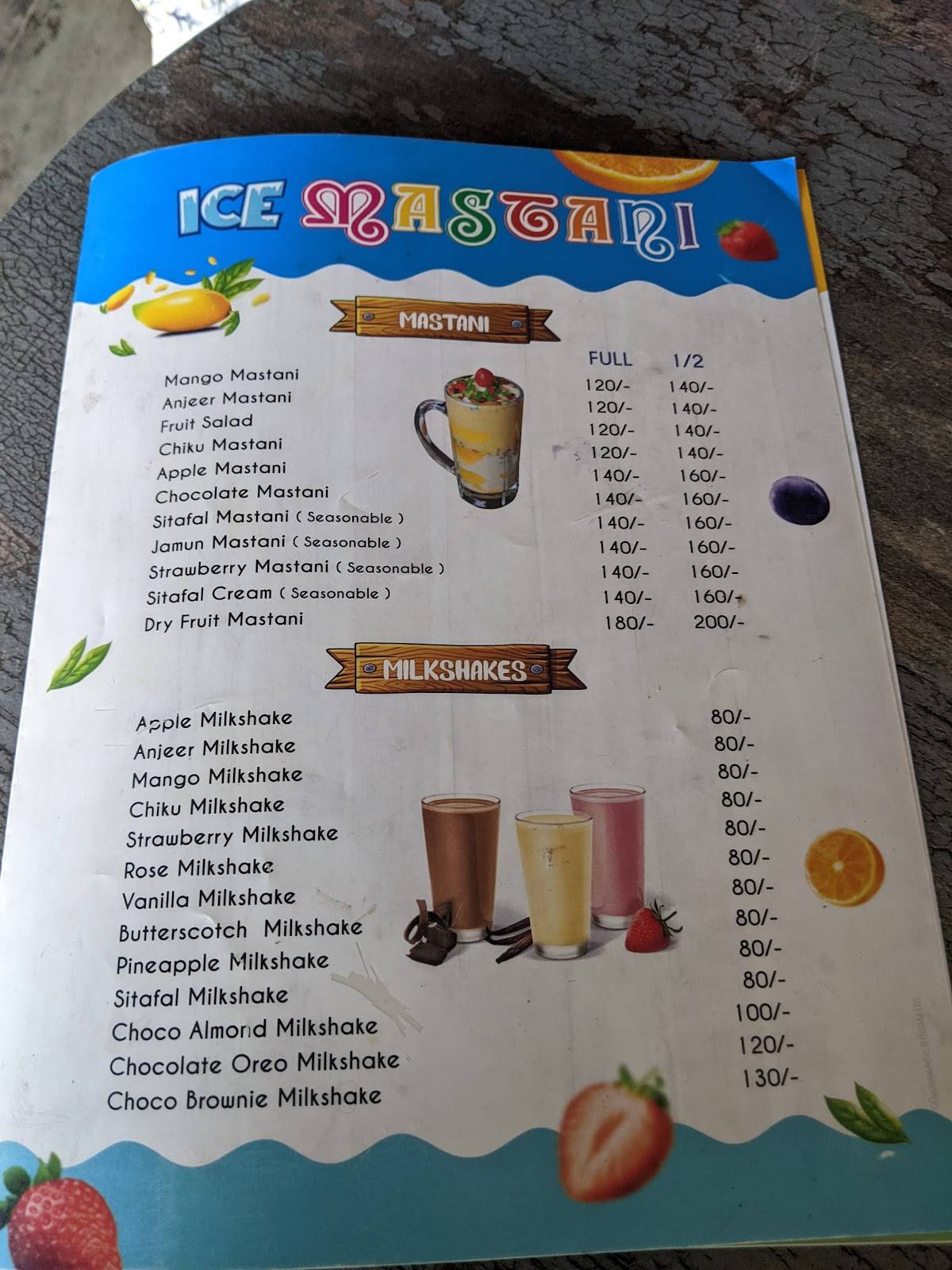 ICE MASTANI menu