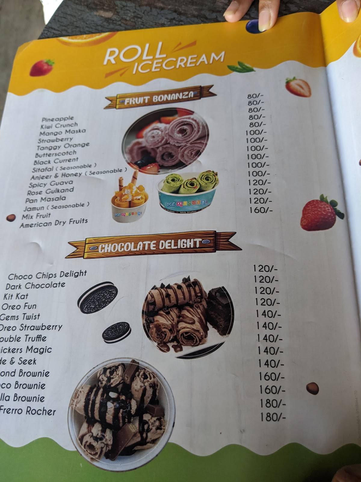 ICE MASTANI menu