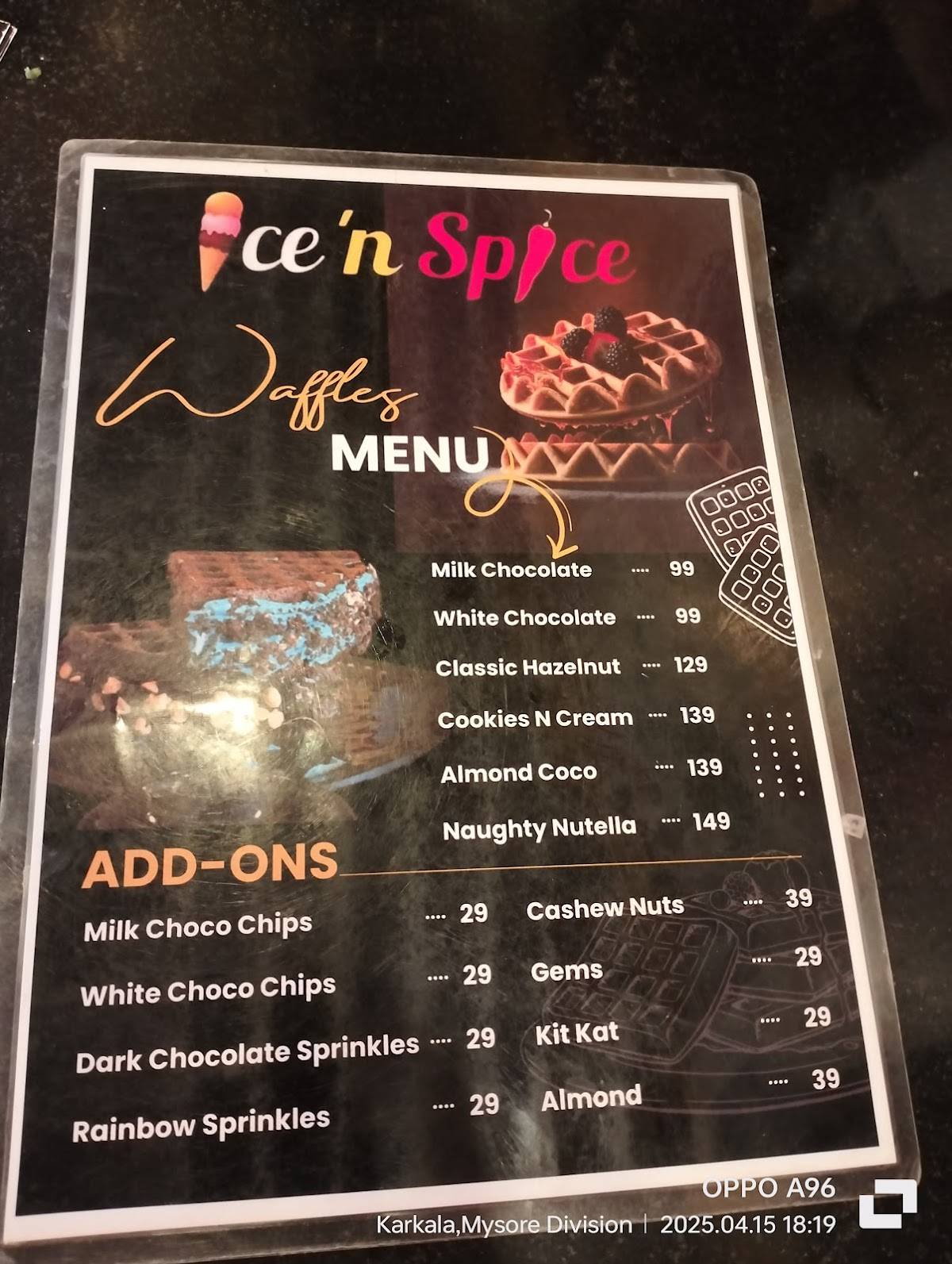 ICE N SPICE menu