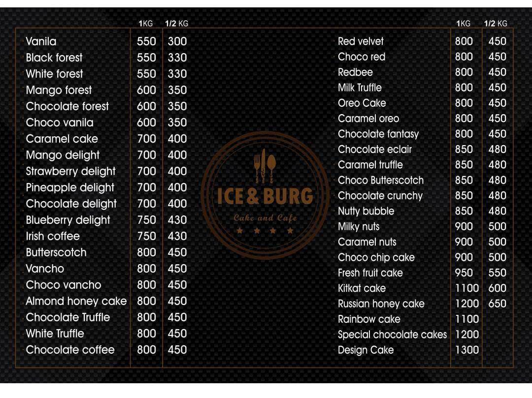 ICE&BURG CAKE AND CAFE WANDOOR menu