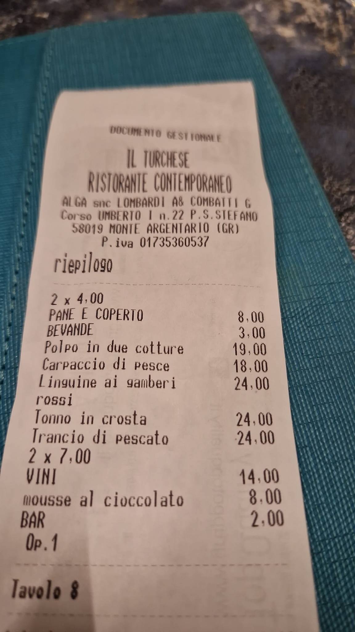 Menu di IL TURCHESE Ristorante contemporaneo 