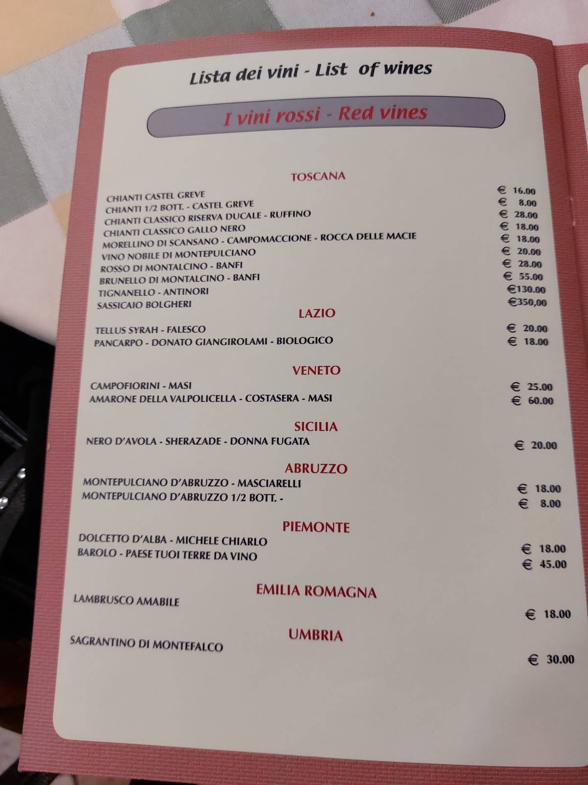 Menu di Il Bersagliere - Prati 