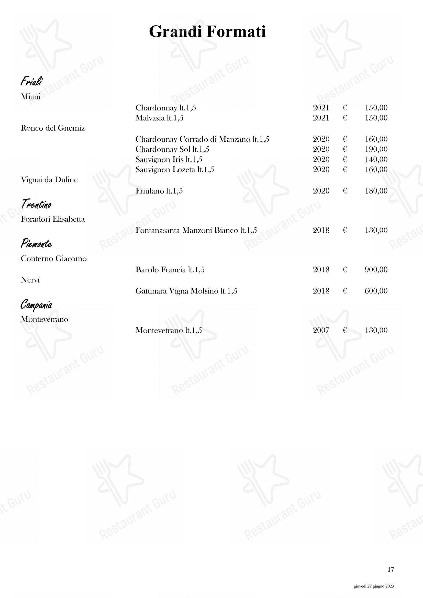 Menu di Il Ridotto Restaurant - Menu bar