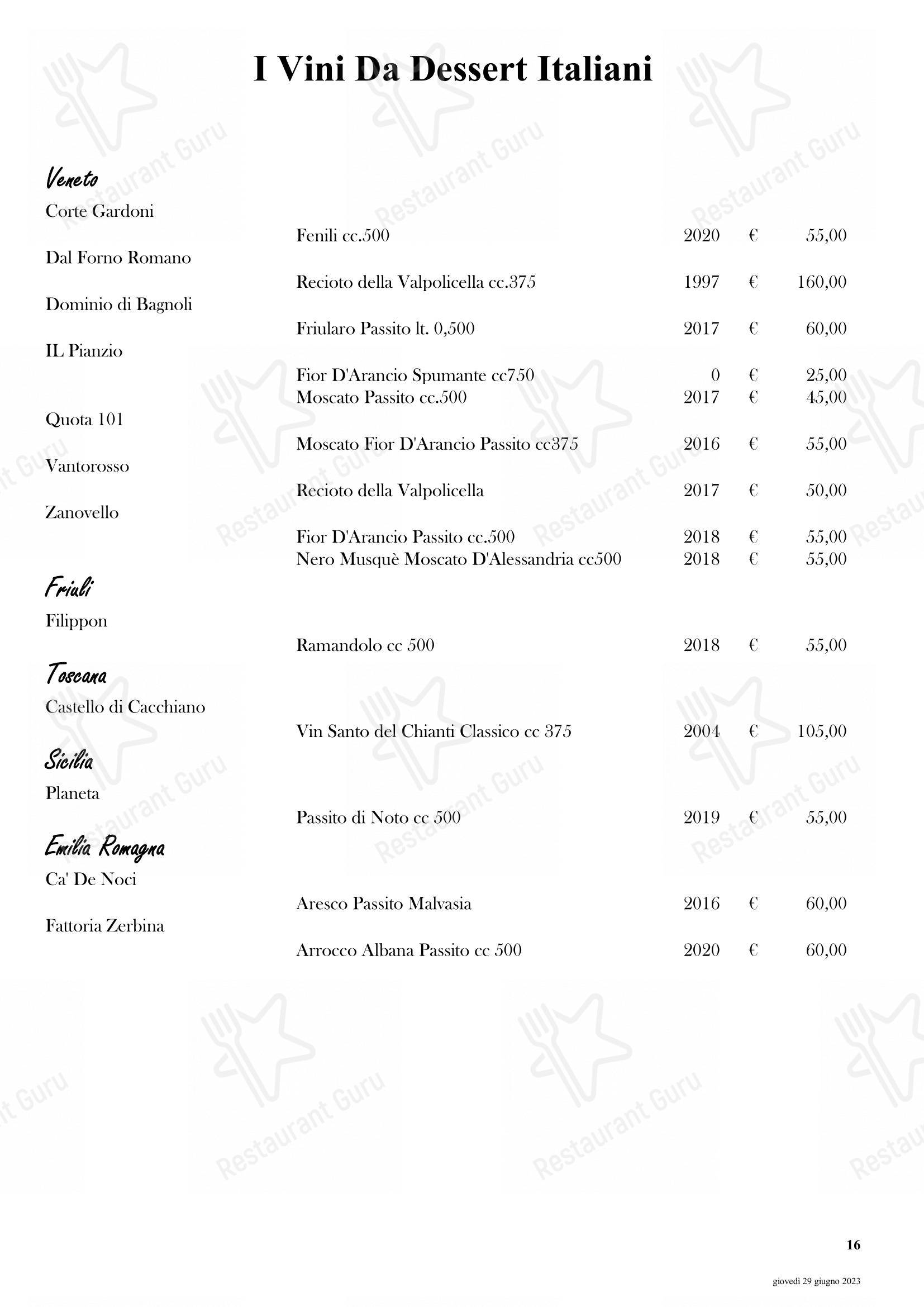 Menu bar per Il Ridotto Restaurant in Venezia