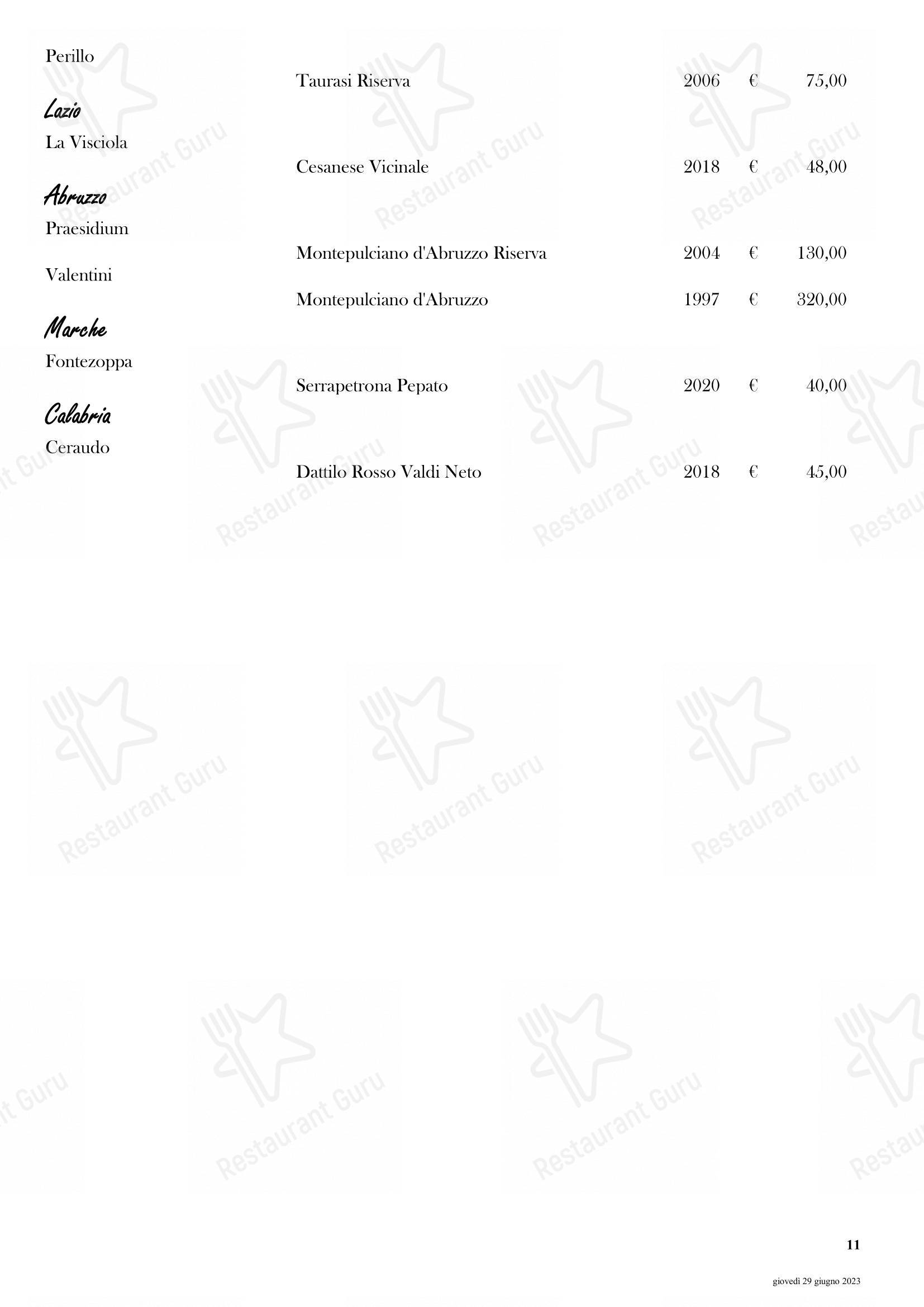 Menu bar per Il Ridotto Restaurant ristorante