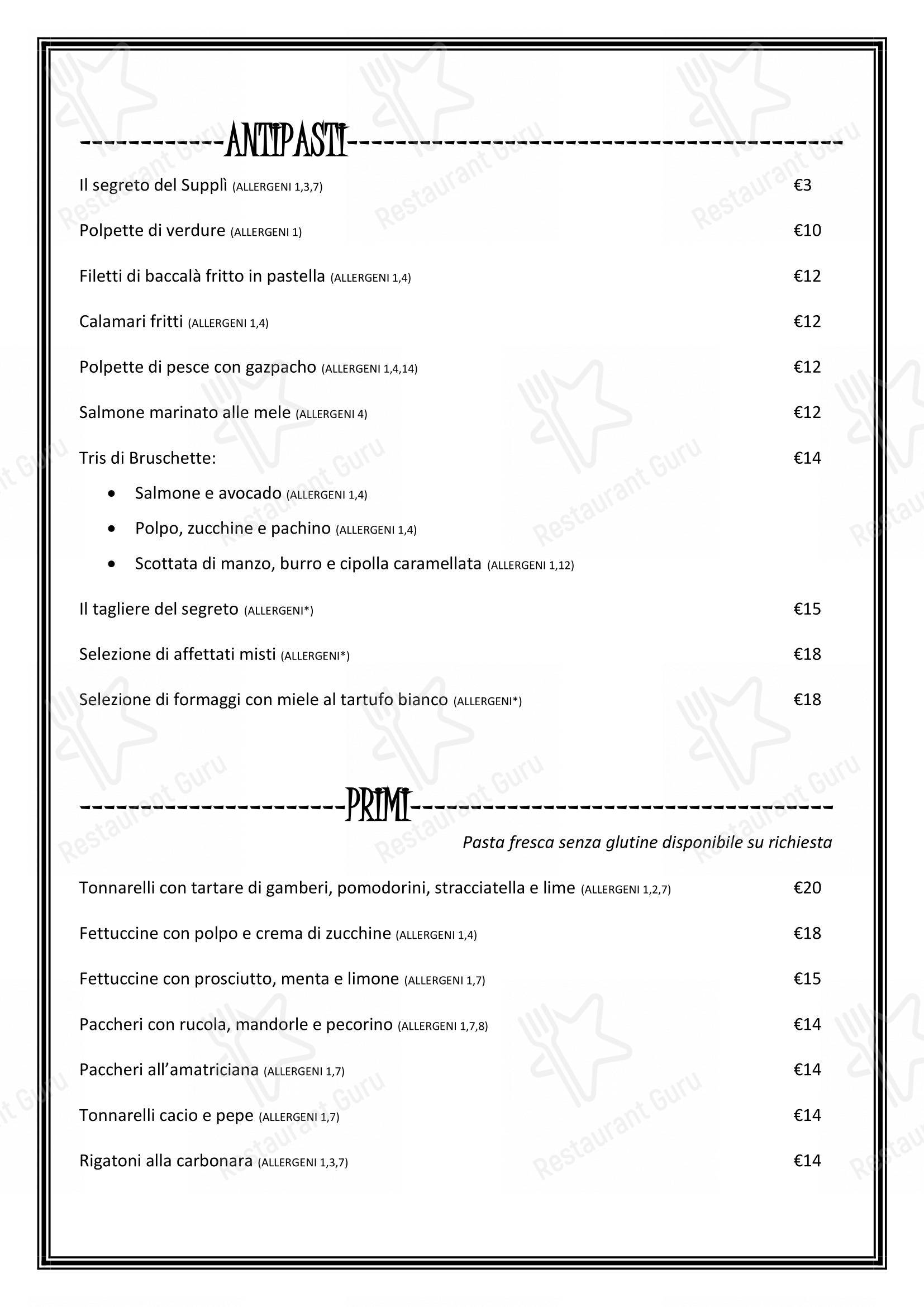 Menu bar per Il Segreto - Italian restaurant near the Vatican in Roma