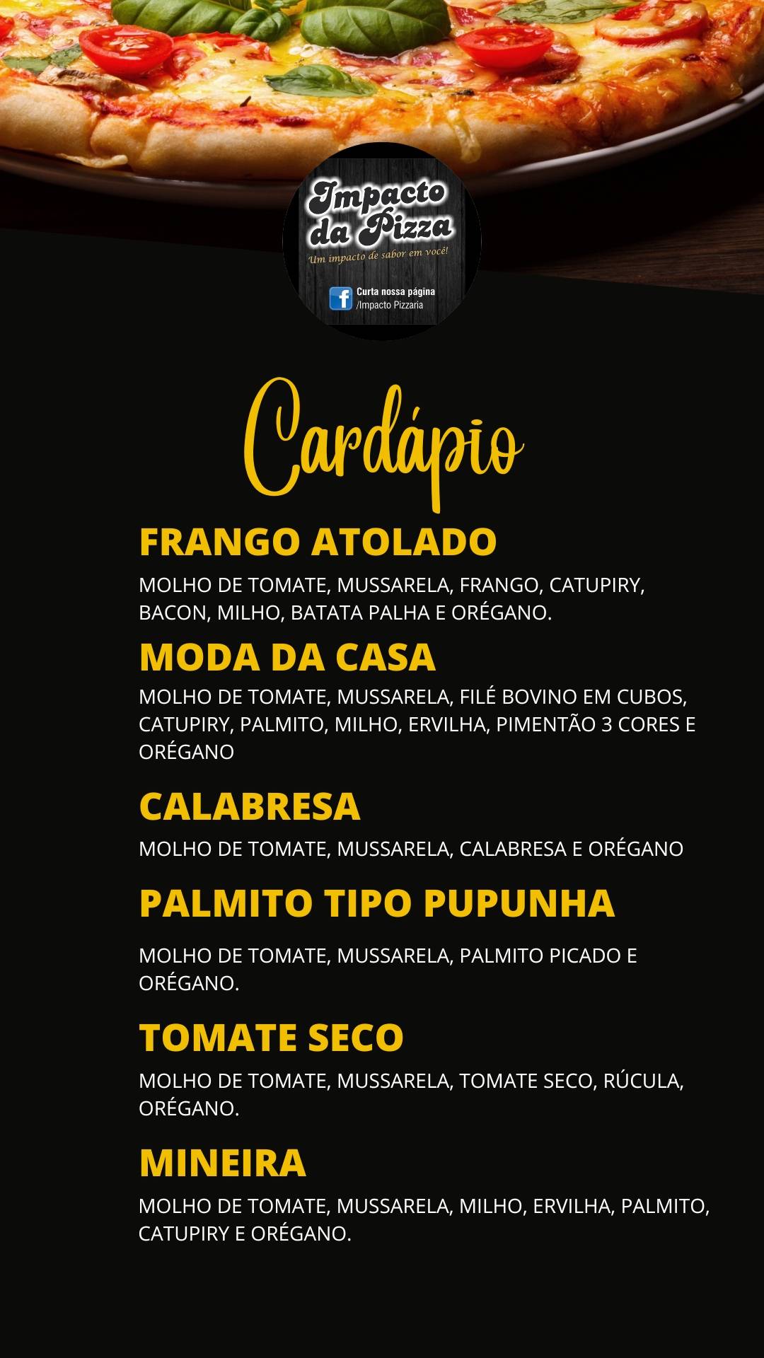 Impacto da Pizza delivery cardápio