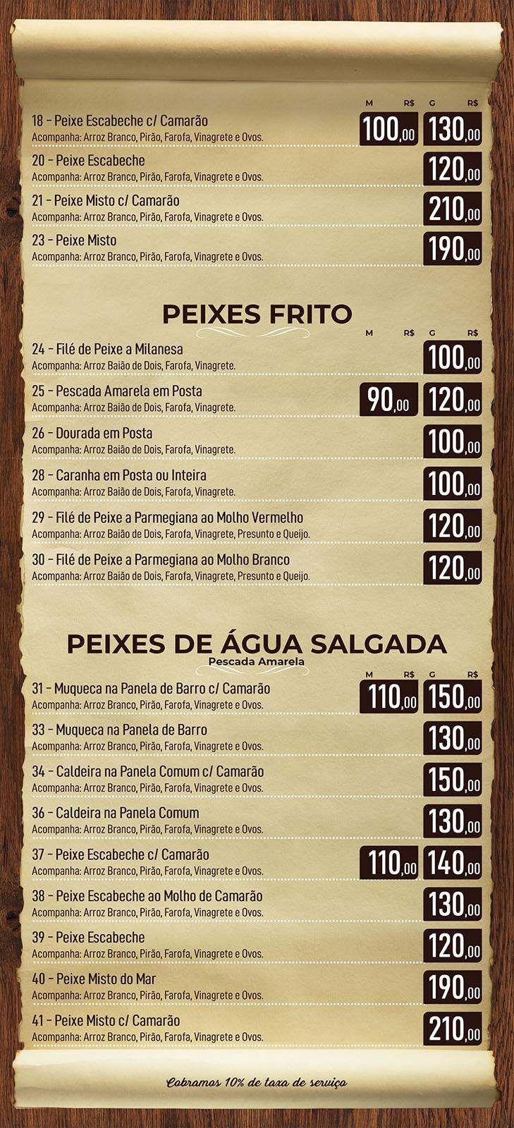 Restaurante Perfil Flutuante cardápio
