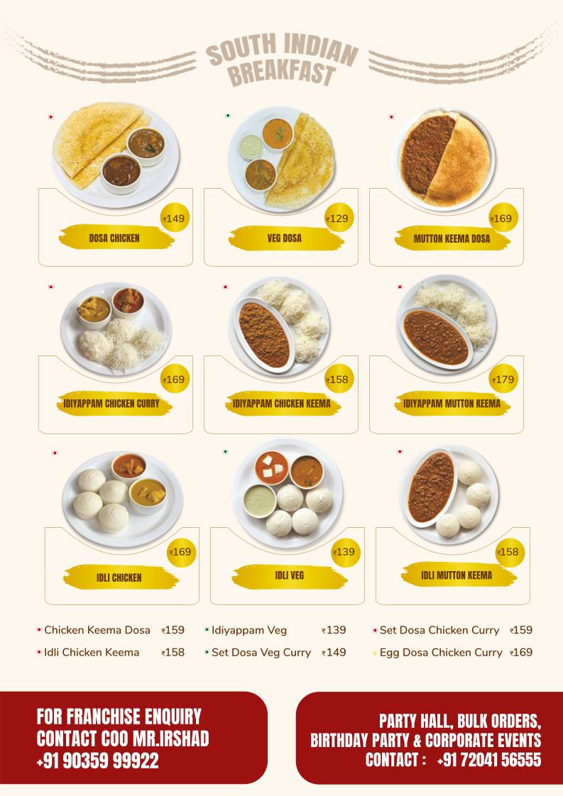 Imperio Restaurant, Whitefield menu