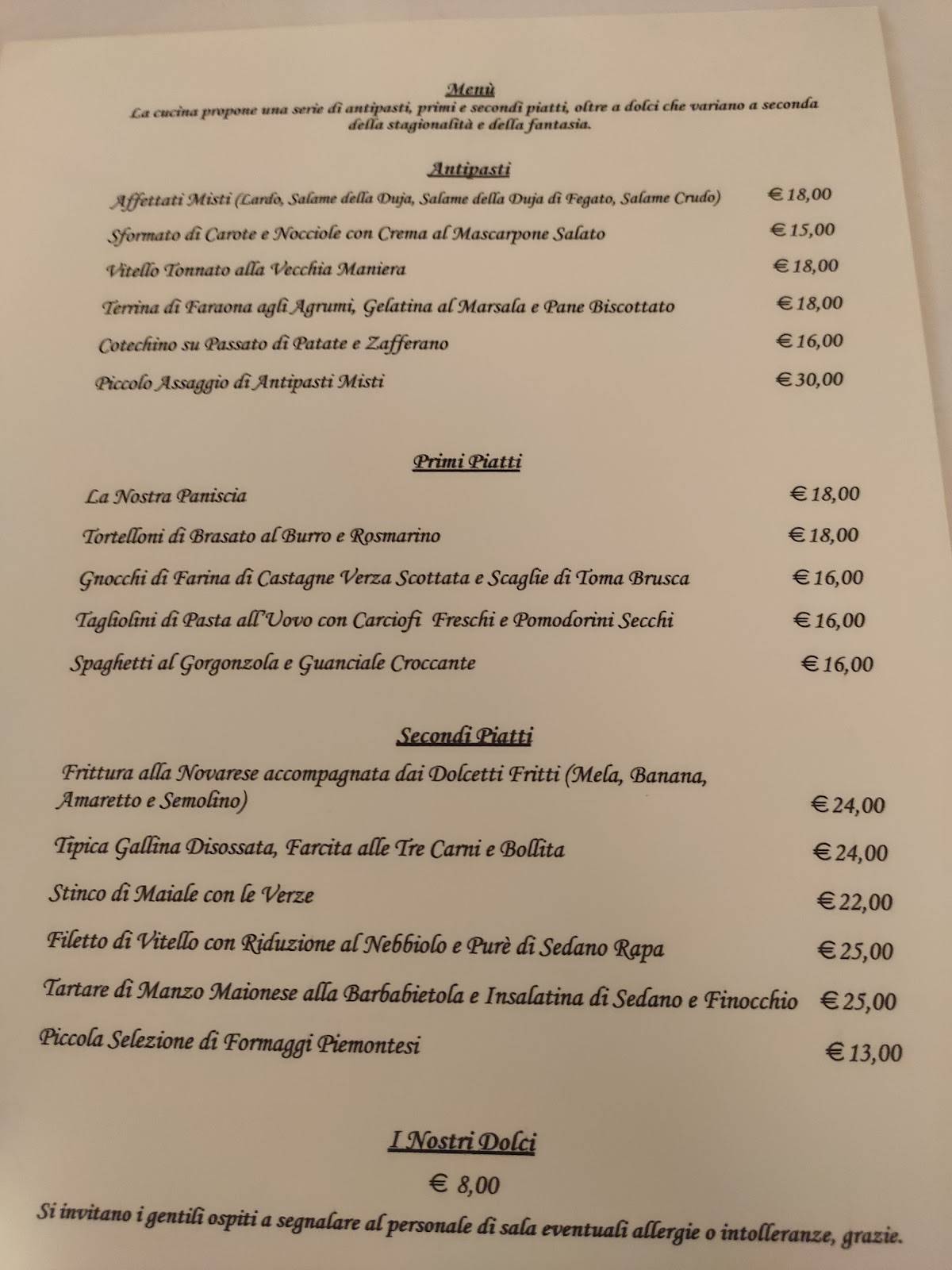 Menu di Ristorante Impero di Naggi 