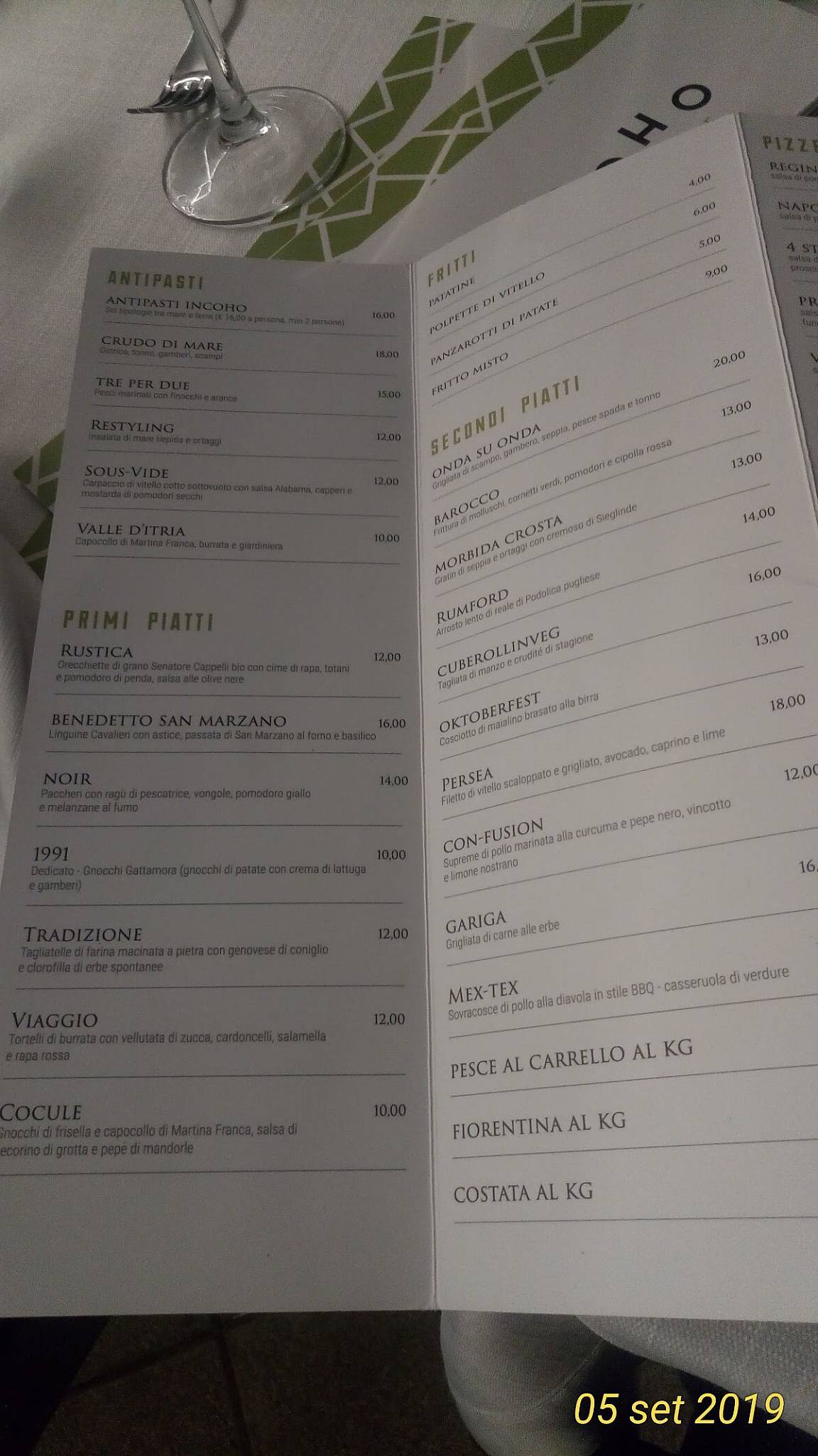 Menu di Incoho Ristorante 