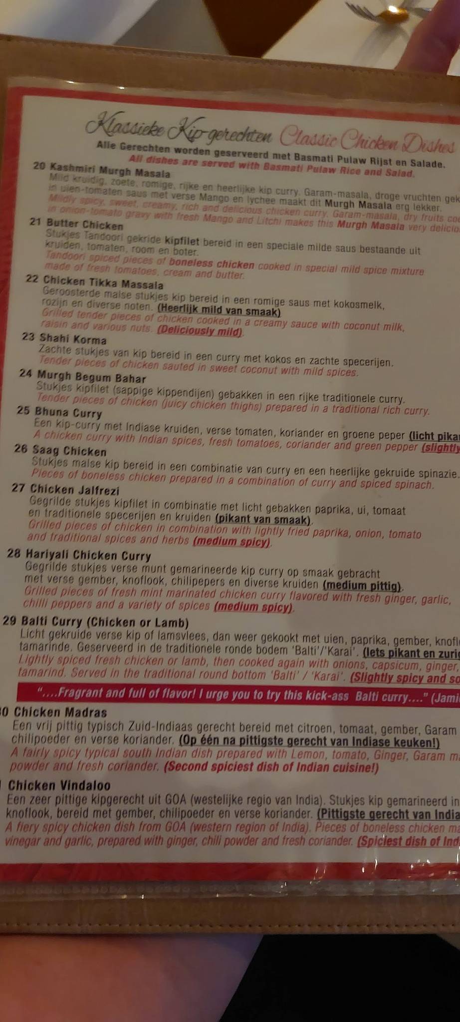 Menu de Indiaas Tandoori restaurant Zafran