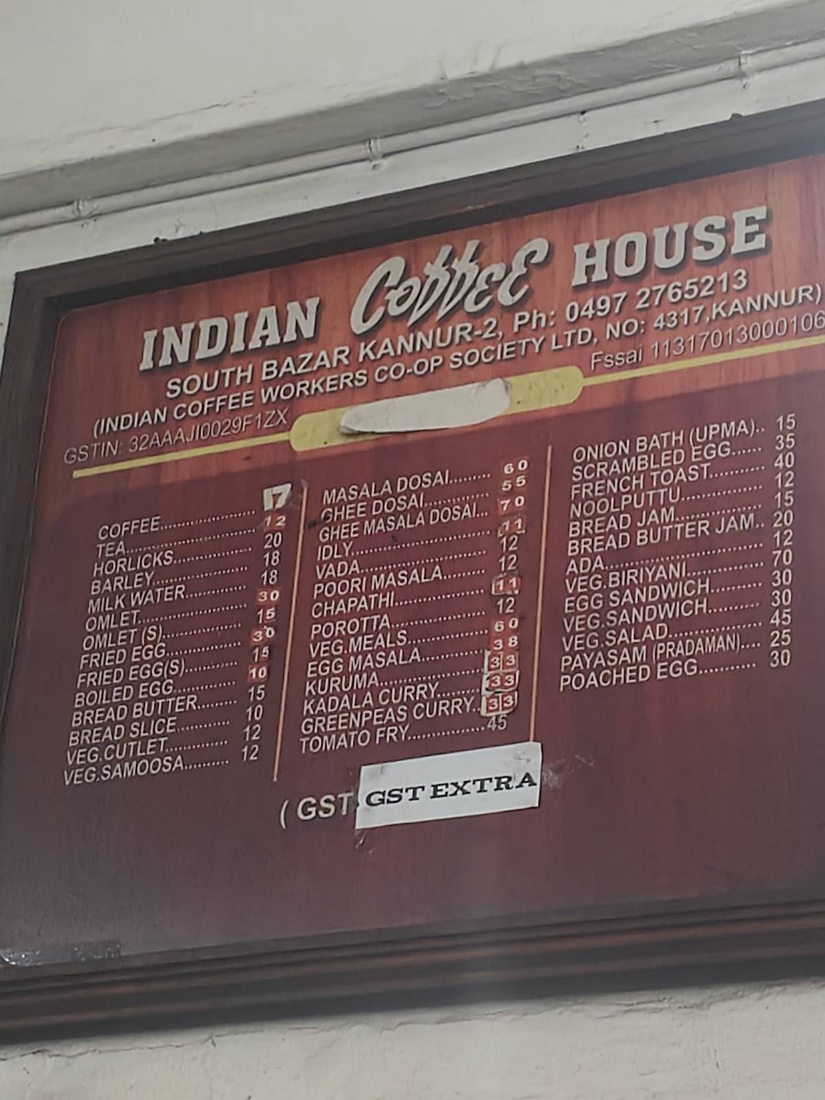 Indian Coffee House menu