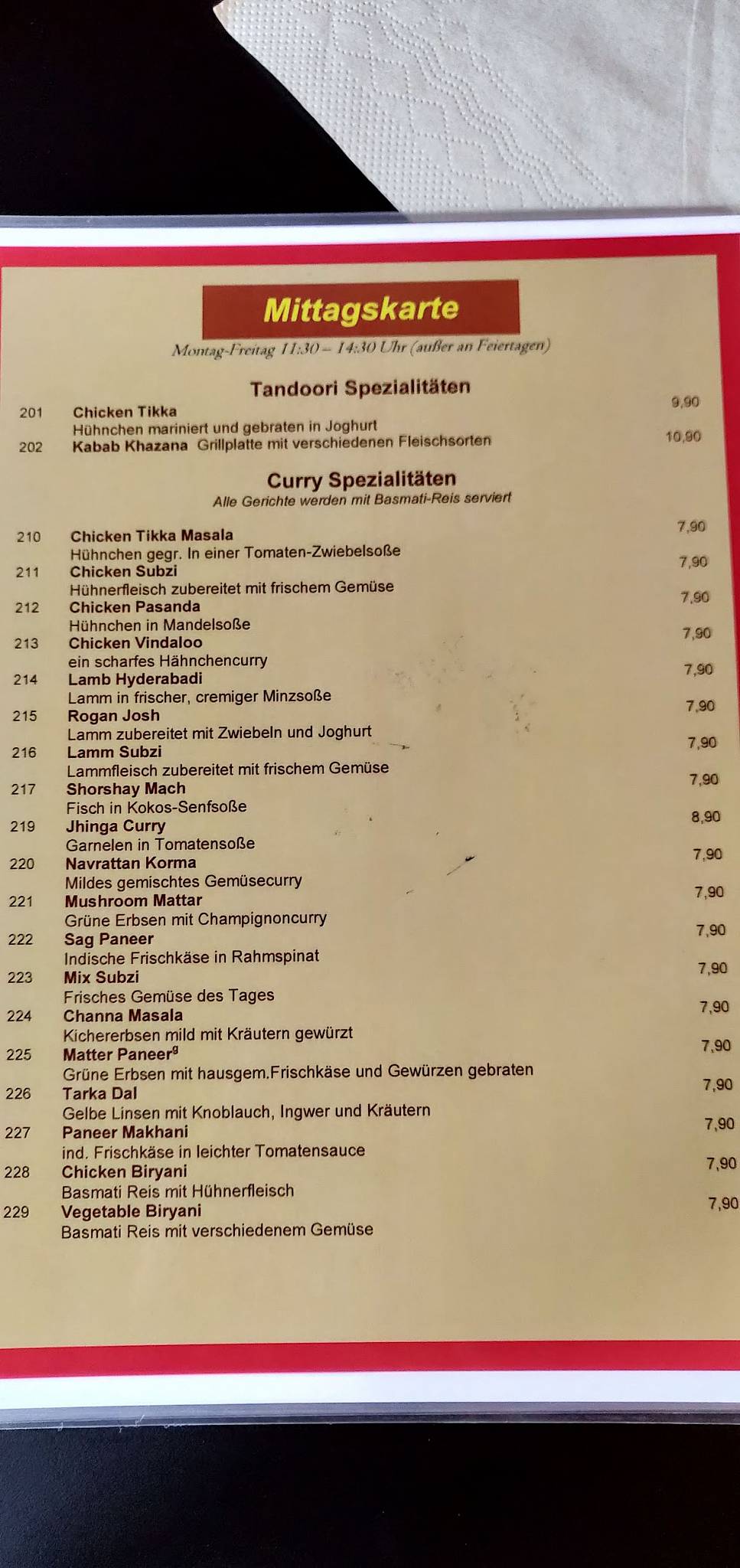 Speisekarte von Indian Spicy Tandoori Restaurant und Bar, Darmstadt