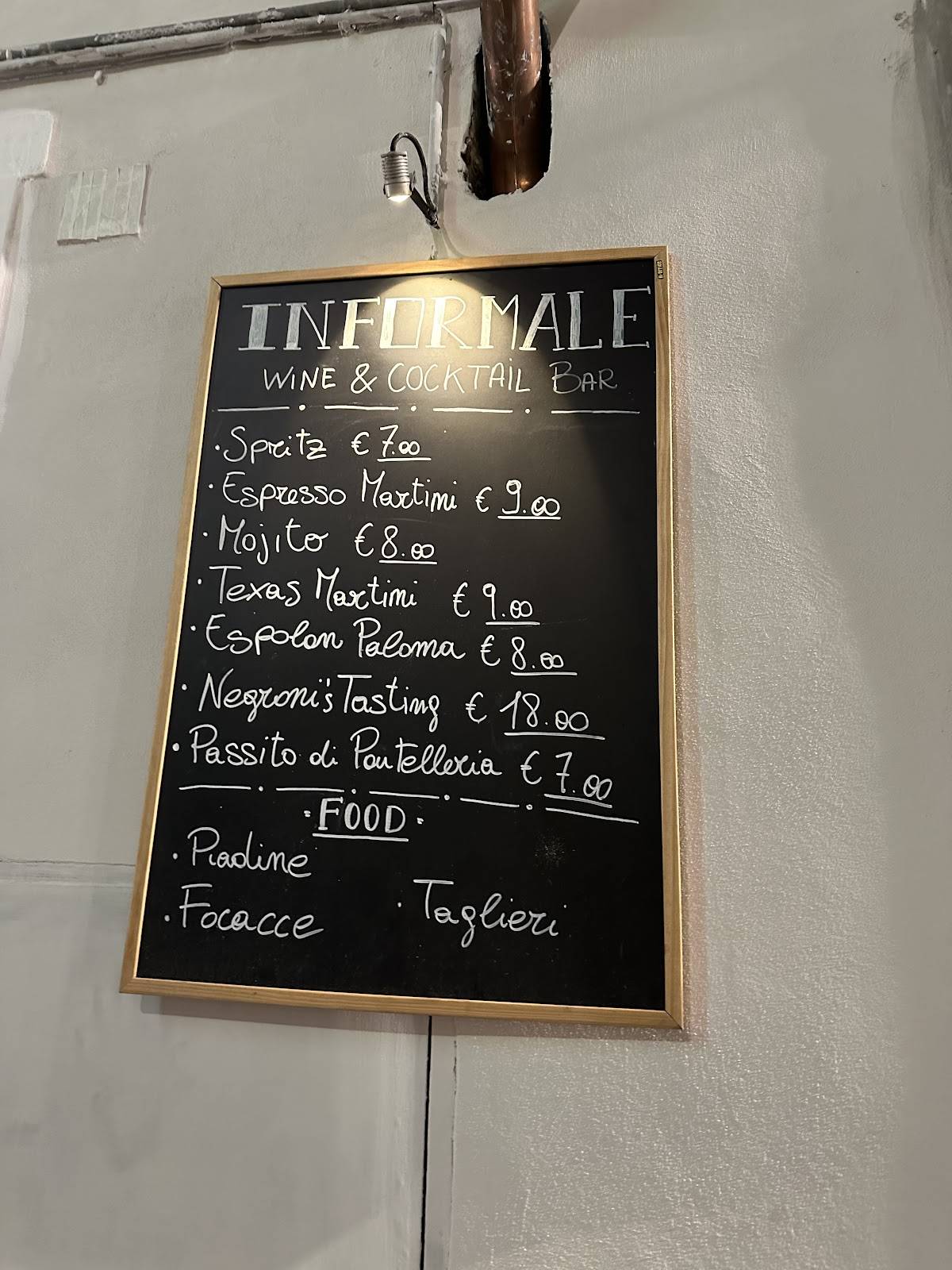 Menu di Informale cocktails and wine-bar 