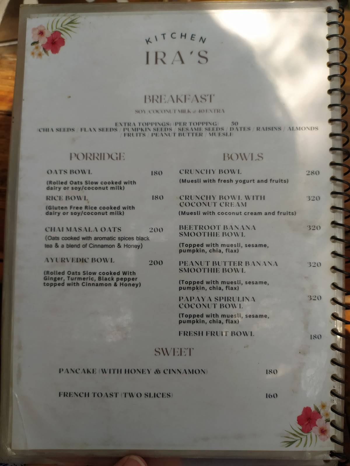 Ira's Kitchen and Tearoom menu