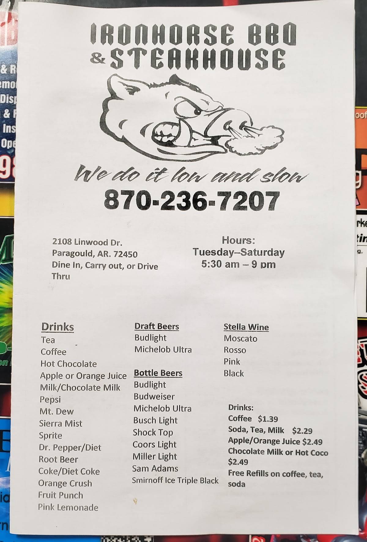 Menu at Ironhorse Barbeque And Steakhouse, Paragould
