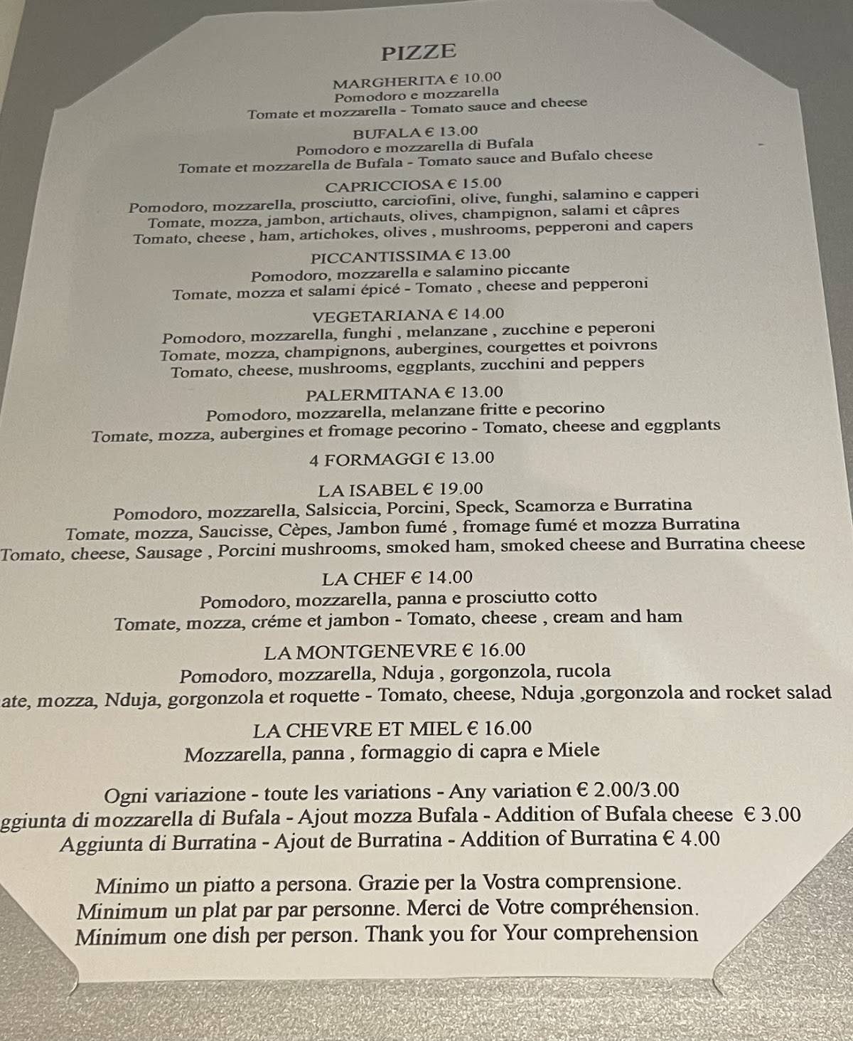 Menu de Isabel