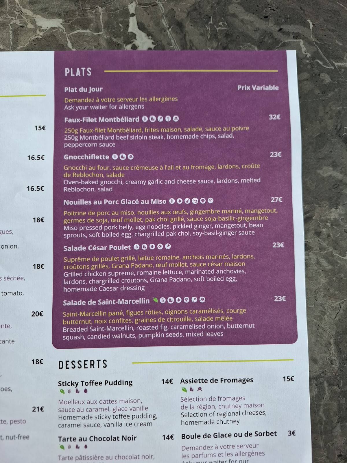 Menu de Jacks Les Menuires