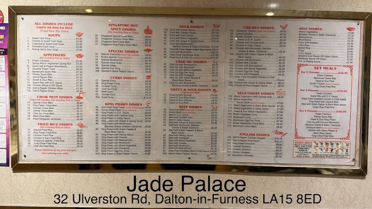 Menu at Jade Palace fast food, Dalton-in-Furness
