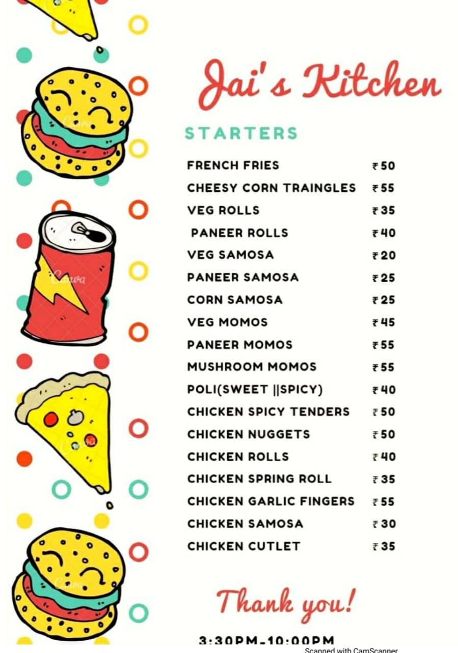 Jai's Kitchen menu
